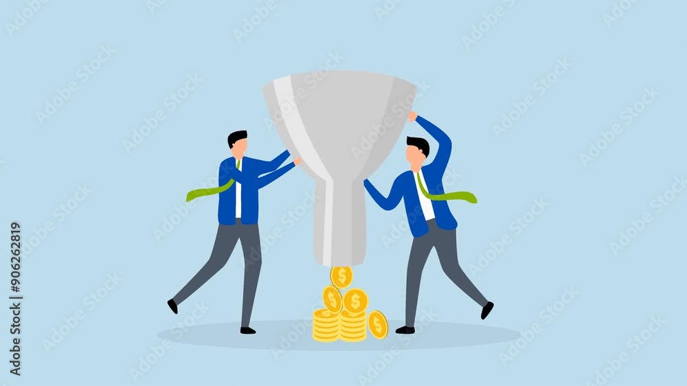 sale funnel, 4k animation of business marketer with shopping cash flow funnel. sale funnel, 4k animation of business marketer with shopping cash flow funnel.