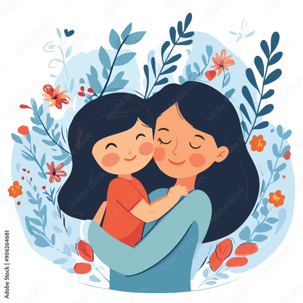 Vector illustration of Cute mother hugging their child. Happy mothers day Vector illustration of Cute mother hugging their child. Happy mothers day