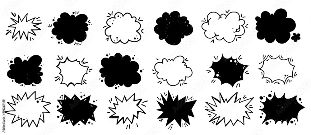 Comic chalk marker freehand bubbles explosion bomb splash boom cloud hand drawn set collection Comic chalk marker freehand bubbles explosion bomb splash boom cloud hand drawn set collection