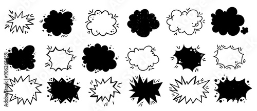 Comic chalk marker freehand bubbles explosion bomb splash boom cloud hand drawn set collection