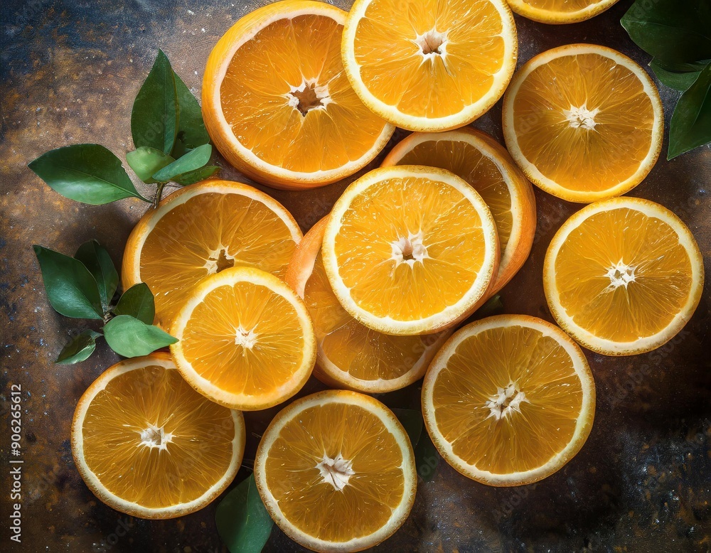 Obraz premium top view of slices of oranges 