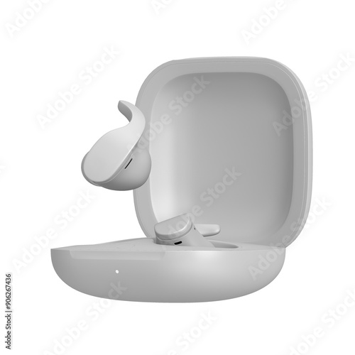 White modern earbuds in transparent background mockup