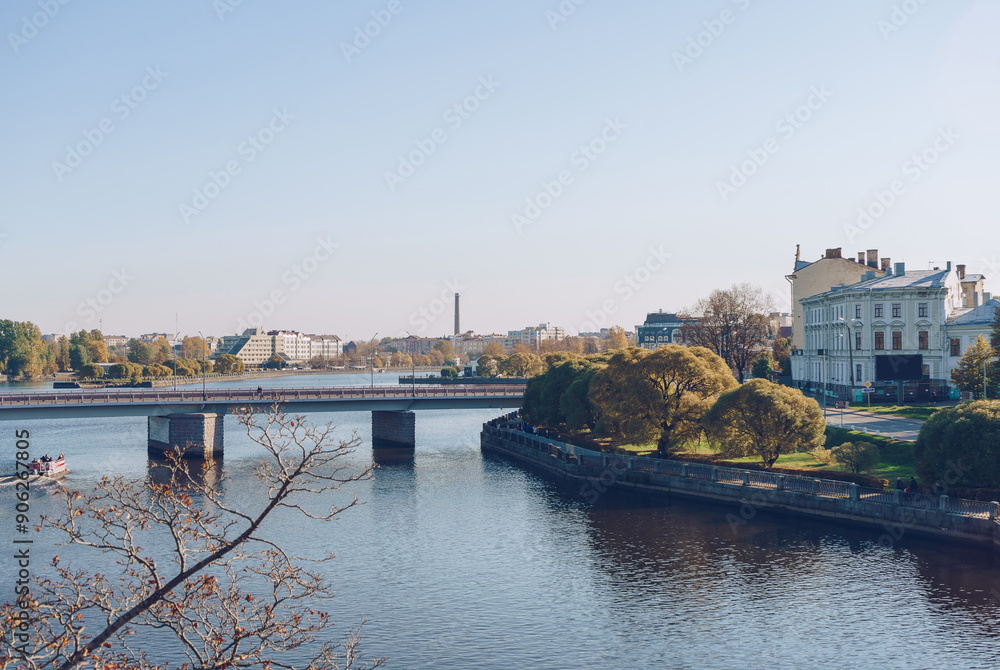 Fototapeta premium cityscape of Wiborg with Peters bridge