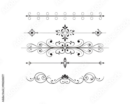 Set of Fancy Decorative Ornamental Lines vector. ai generated