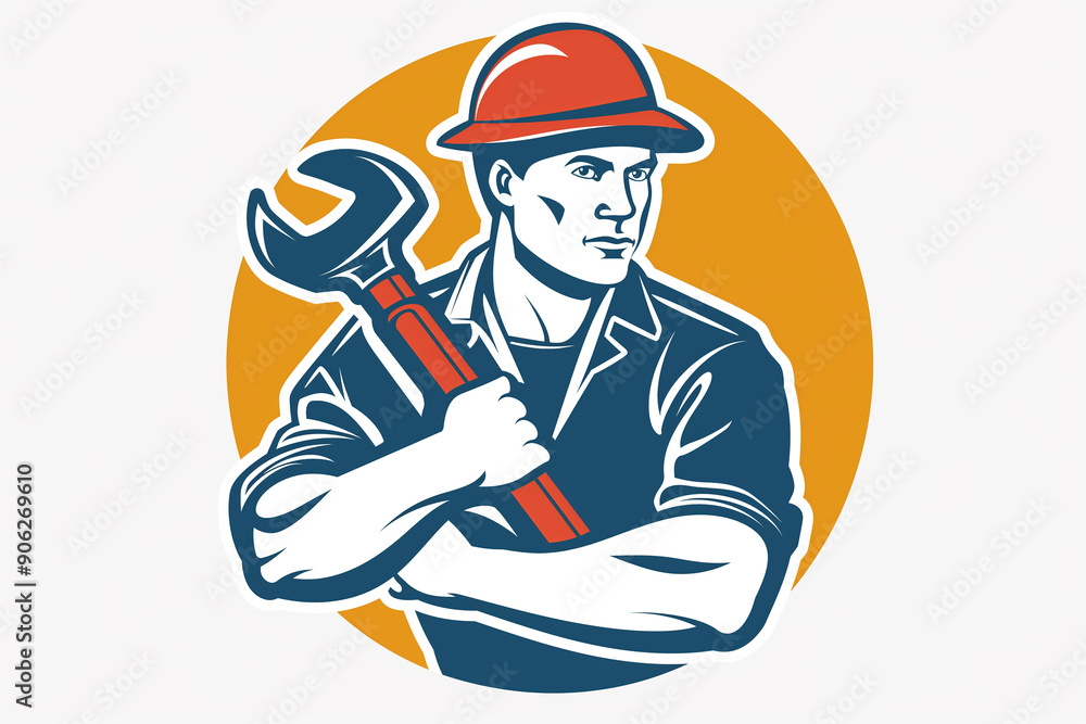 plumber man icon with wrench, mechanic, plumber cartoon man holding a spanner tool, generative ai plumber man icon with wrench, mechanic, plumber cartoon man holding a spanner tool, generative ai