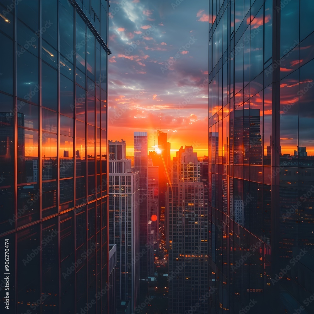 Dramatic Cityscape Framed by Fiery Sunset Hues Iconic Skyscrapers in Vibrant Urban Landscape Dramatic Cityscape Framed by Fiery Sunset Hues Iconic Skyscrapers in Vibrant Urban Landscape