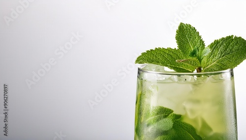 Refreshing mint cocktail in a glass, perfect for summer gatherings and celebrations, showcasing vibrant green leaves. photo