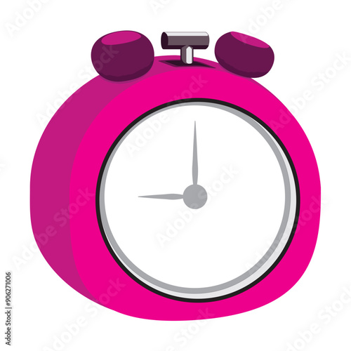 purple alarm clock icon round isolated on white background
