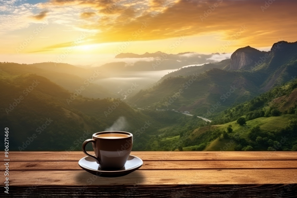 Morning coffee with mountain view.
Morning coffee with mountain view.