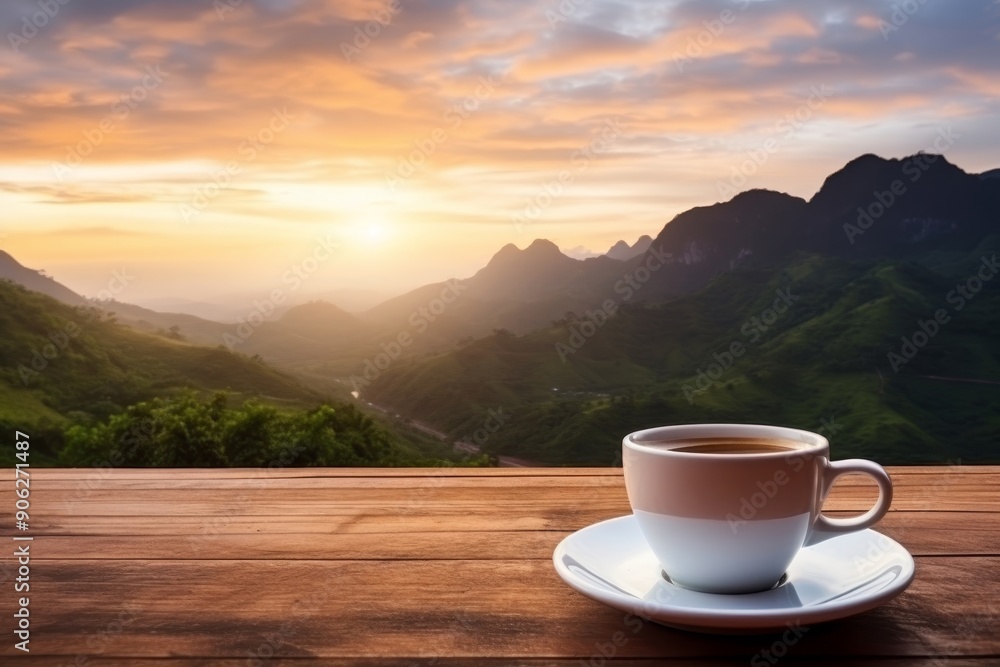 Morning coffee with mountain view.
Morning coffee with mountain view.