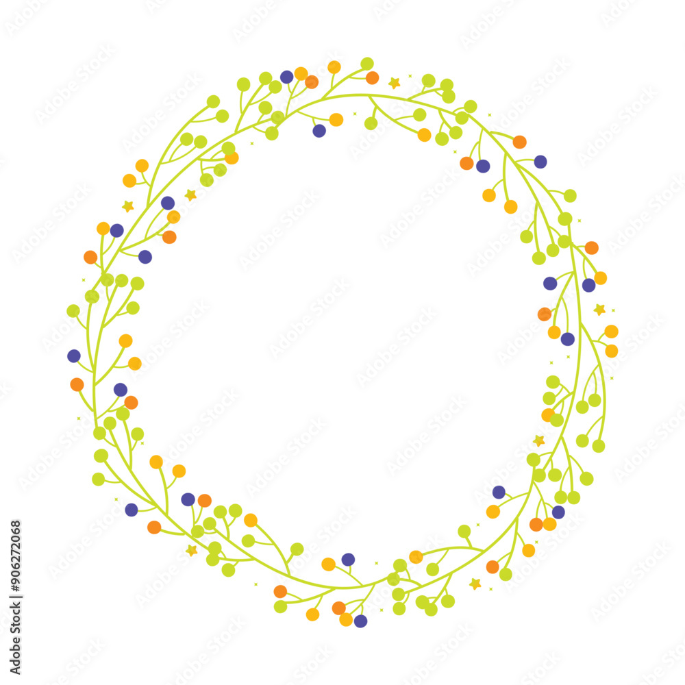 Obraz premium Round Berry Branch Wreath Frame Border