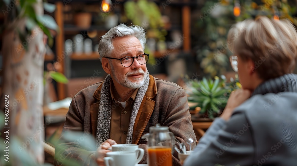 Mature Business Leader Discussing Future Projects with Team Members Over Coffee Mature Business Leader Discussing Future Projects with Team Members Over Coffee