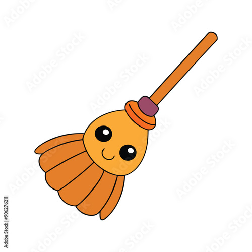 Happy broom vector art illustration