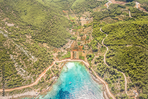 aerial view of the beach near Jelsa town, Adriatic Coast scenery photo