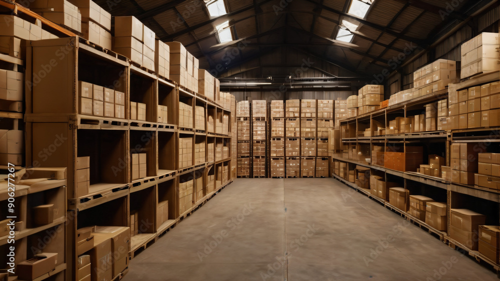 Fototapeta premium Lagerhalle mit vielen Kartons zum Versand . KI Generated