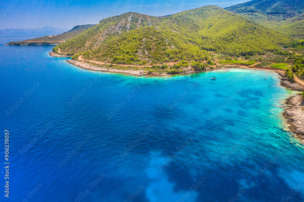 Obraz premium view of the sea and coast in Hvar island, Jlesa region, Croatia Mediterranean