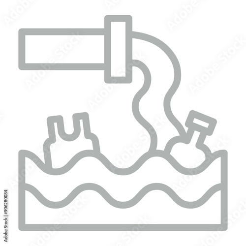 Wastewater Discharge Vector Line Grey Icon Design
