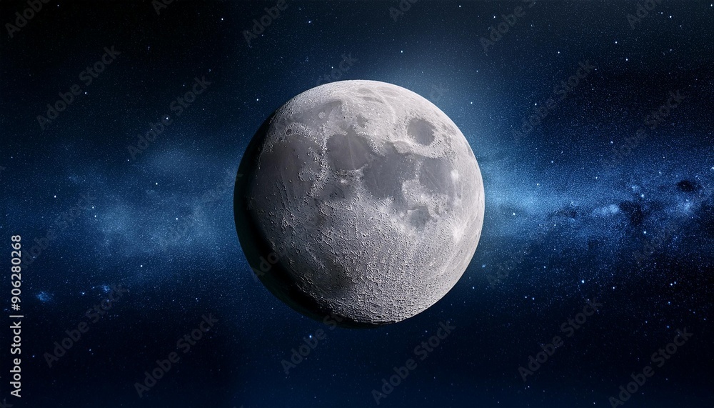 Panoramic view of the moon out in the space Panoramic view of the moon out in the space