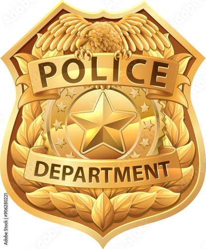 A police badge shield star sheriff cop crest emblem or symbol motif with eagle