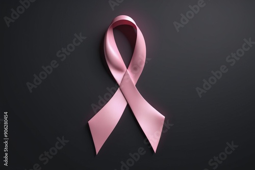 pink satin ribbon Isolated on black background breast cancer awareness symbol photo