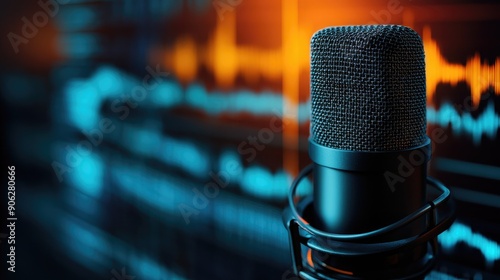 Microphone and dynamic voice recording wave illustration, representing modern podcasting