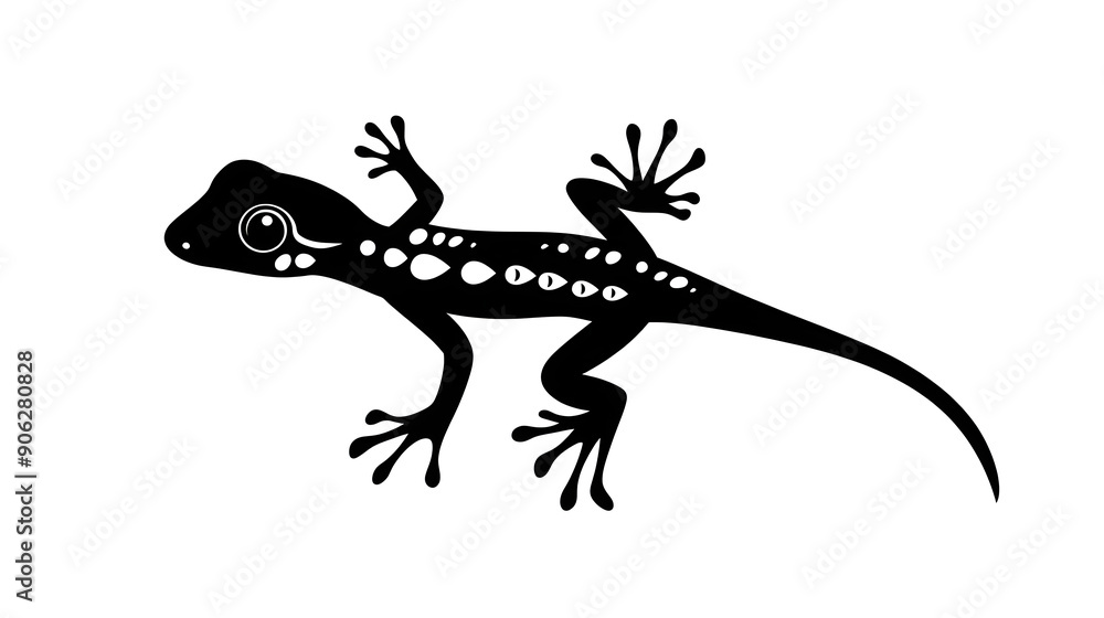 Naklejka premium Black silhouette of Gecko illustration icon for logo, isolated on white background