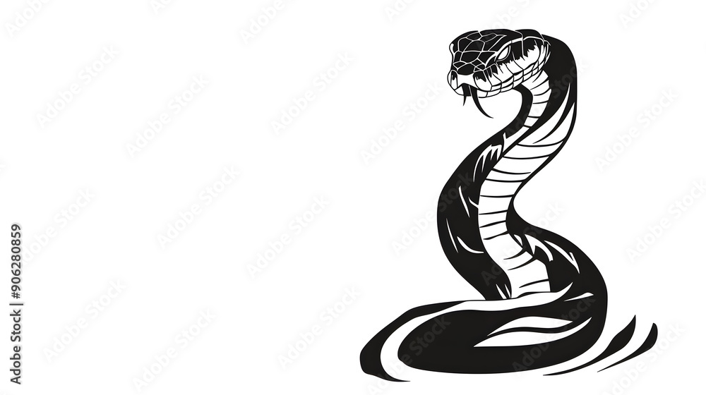 Fototapeta premium Black silhouette of King cobra caravan on the desert illustration icon for logo, isolated on white background