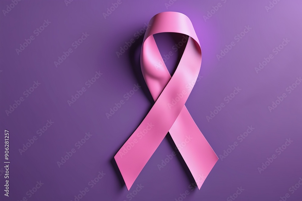 A pink ribbon on a purple background A pink ribbon on a purple background
