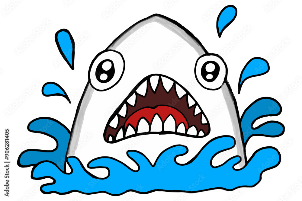 Cute Cartoon Character Shark Head Emerges from the Sea Cute Cartoon Character Shark Head Emerges from the Sea