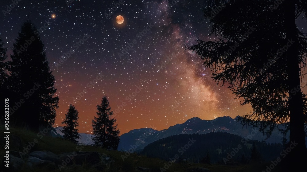 Naklejka premium An image processing software using AI algorithms enhancing the photo of planets in the night sky, bringing out vivid colors and details with technological precision 