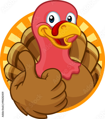 Turkey Thanksgiving or Christmas bird animal cartoon character giving a thumbs up