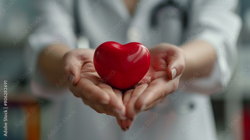 Doctor or cardiologist holding red heart in clinic or hospital concept for health care and healthy lifestyle : Generative AI Doctor or cardiologist holding red heart in clinic or hospital concept for health care and healthy lifestyle : Generative AI