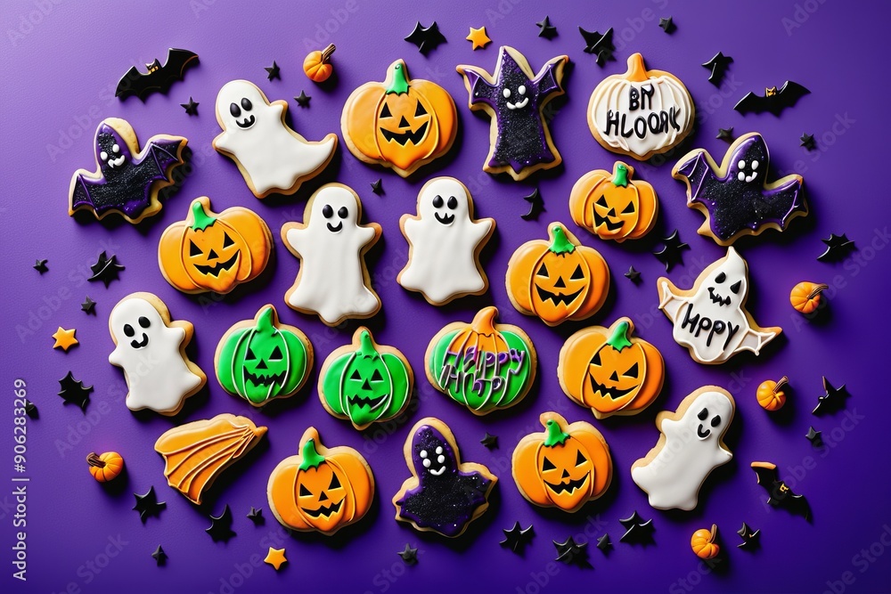 Spooky Halloween treats orange pumpkins chocolate cookies candy perfect for autumn party design Spooky Halloween treats orange pumpkins chocolate cookies candy perfect for autumn party design