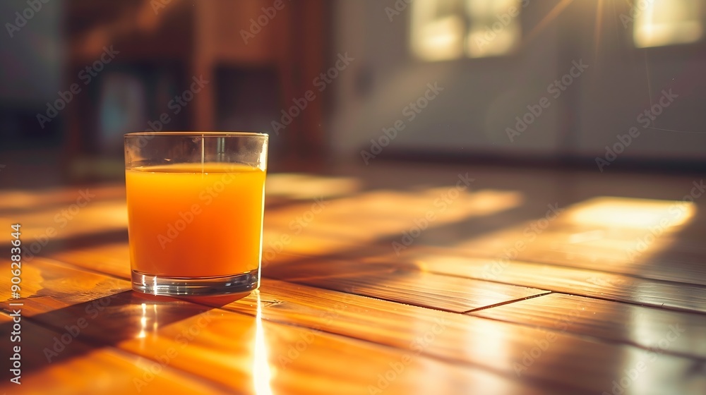 Wooden laminate floor with overturned glass of juice : Generative AI Wooden laminate floor with overturned glass of juice : Generative AI