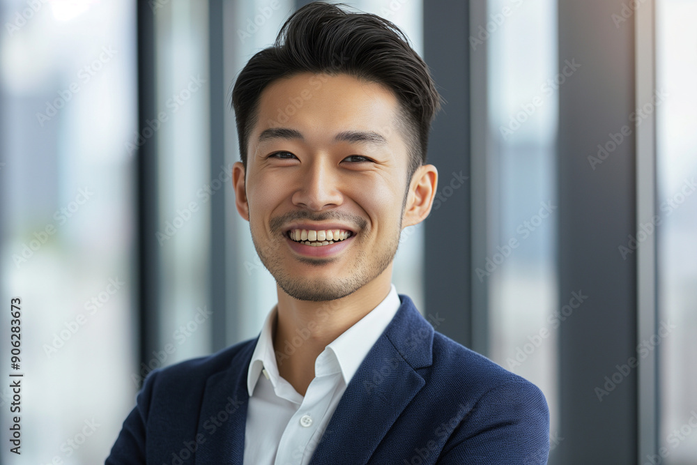 photo of happy young handsome asian businessman in a suit smiling friendly into the camera photo of happy young handsome asian businessman in a suit smiling friendly into the camera