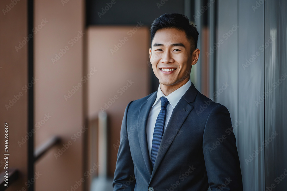 photo of happy young handsome asian businessman in a suit smiling friendly into the camera photo of happy young handsome asian businessman in a suit smiling friendly into the camera