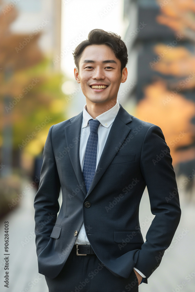 happy young asian businessman in a suit smiling proudly into the camera happy young asian businessman in a suit smiling proudly into the camera