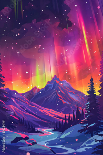 northern lights comic style beautiful background