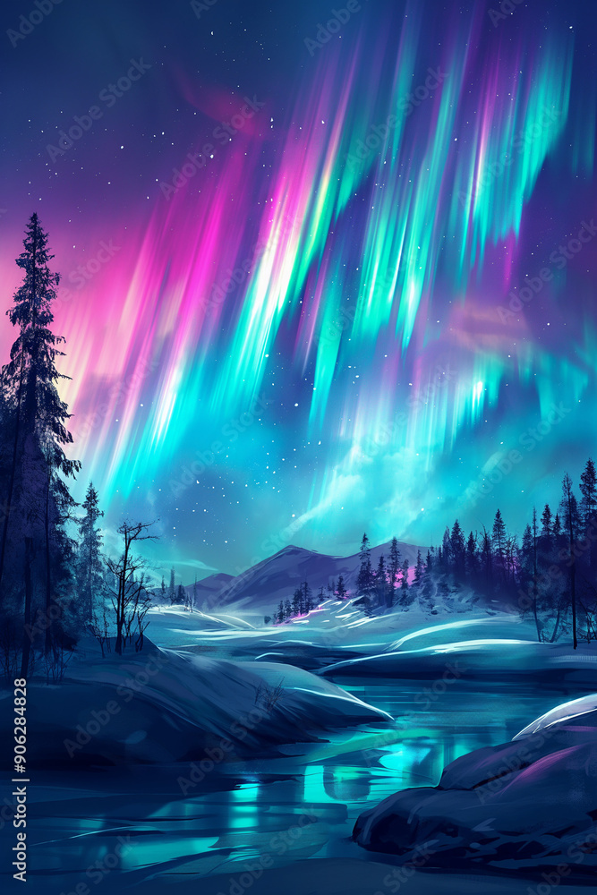 Fototapeta premium northern lights comic design background
