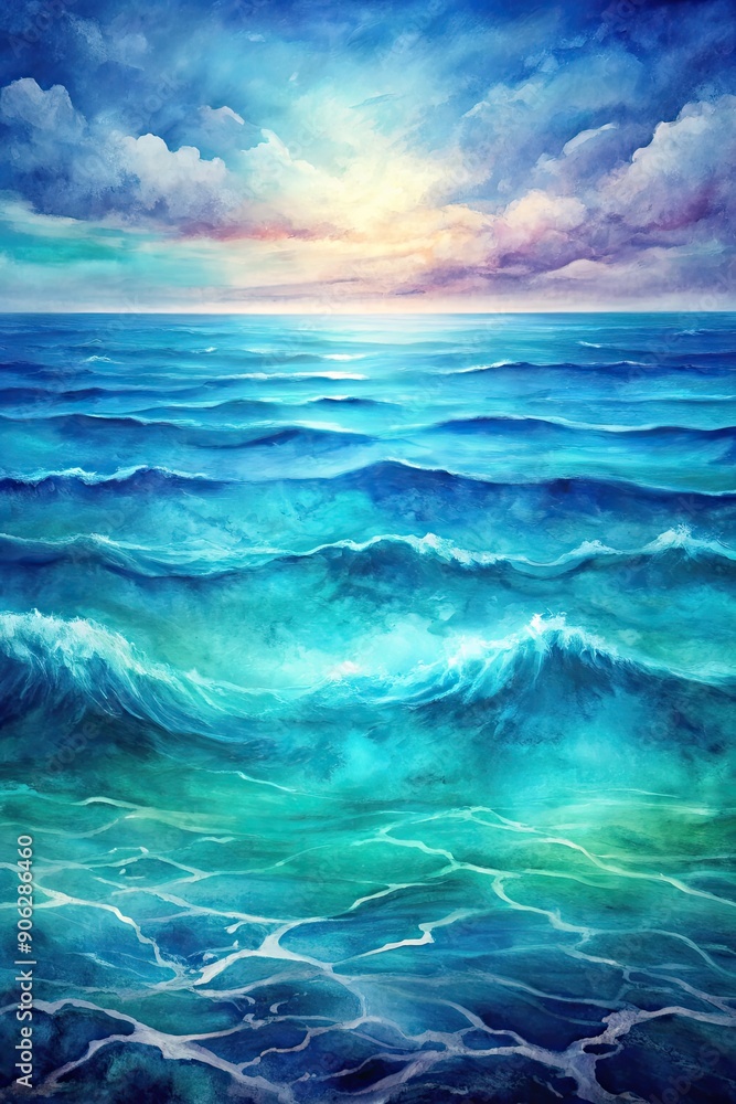 Calm ocean waves under a vibrant sky. Calm ocean waves under a vibrant sky.