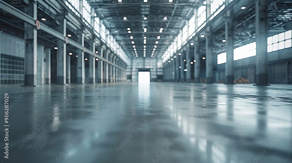 Shot of a Lit Empty Warehouse with Gray Concrete Floor White Metall Wals and Steel Ceilings Great Room for Small Factory or Production Line : Generative AI Shot of a Lit Empty Warehouse with Gray Concrete Floor White Metall Wals and Steel Ceilings Great Room for Small Factory or Production Line : Generative AI