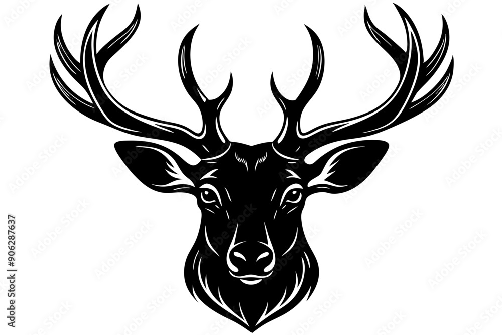 Fototapeta premium isolated black silhouette of a deer head collection, Set of deer silhouette vector. Deer Silhouette, Deer Head 