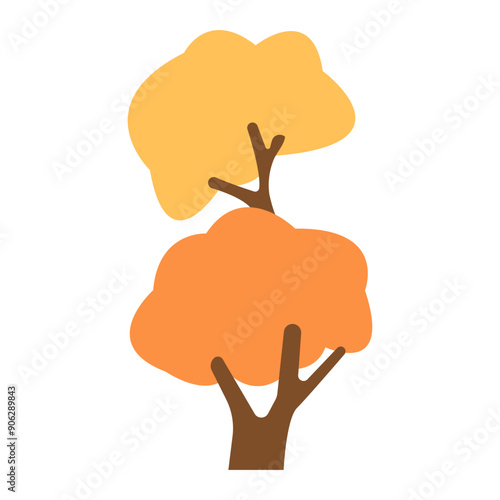 Colorful autumn trees. Cartoon yellow orange fall tree and autumnal garden bush icon with fall season gold leaves for city park and forest landscape background vector isolated symbol Eps 10