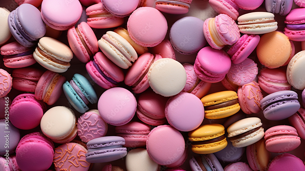 Food photography of macaroons with pastel color tile background. Wallpaper background photo advertisement, birthday card, greeting card. Food photography of macaroons with pastel color tile background. Wallpaper background photo advertisement, birthday card, greeting card.