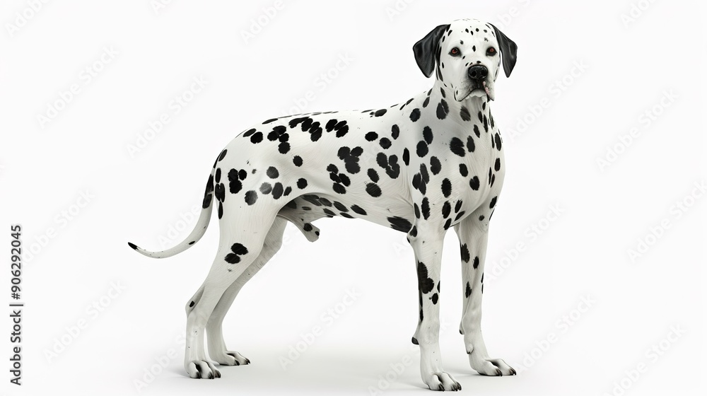 Lifelike Focused Full-Body Portrait of a Standing Dalmatian - A Tribute to the Breed's Distinctive Markings and Grace. Lifelike Focused Full-Body Portrait of a Standing Dalmatian - A Tribute to the Breed's Distinctive Markings and Grace.