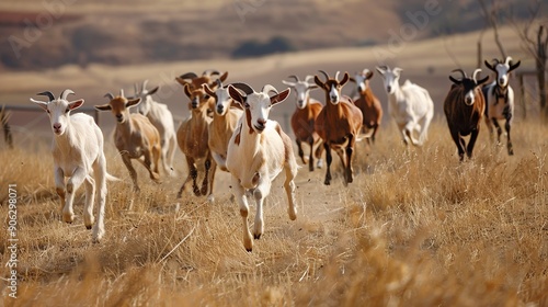 Wallpaper Mural Dynamic Scene of Goats Running in Open Terrain Torontodigital.ca