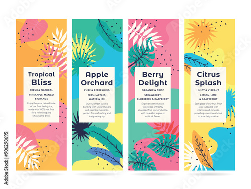 Vibrant collection of fresh fruit labels showcasing tropical delights and juicy flavors