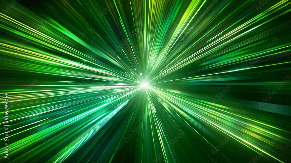 Green laser light rays radiating from a central point. Green laser light rays radiating from a central point.