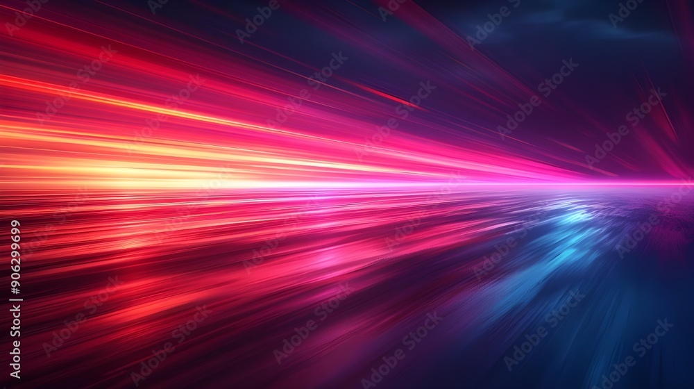 Long exposure light trails on road at night, Colorful light lines with motion effects high speed light, Colorful light trails on road.