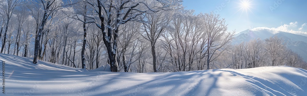 Obraz premium Tranquil Winter Wonderland Snow Covered Pines and Serene Sky